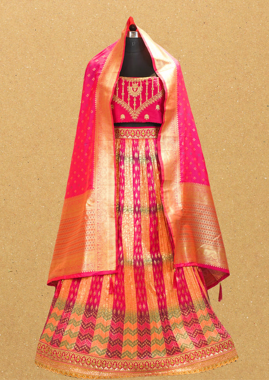 "MANSI 025" Banarasi Crush Rangkat Silk Lehenga with Elegant Cutwork Border