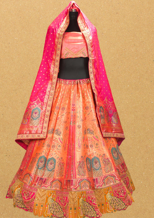 "MANSI 028" Banarasi Traditional Silk Lehenga with Cutwork Border & AD Embellishments