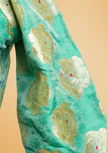 "RDM BL 013A" Banarasi Pastel Green Blouse With Golden Zari Floral Weaving