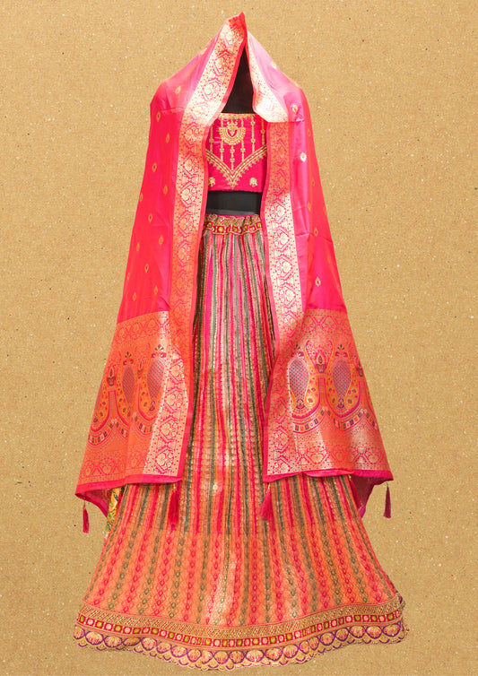 "MANSI 023" Banarasi Crush Rangkat Silk Lehenga with Elegant Cutwork Border