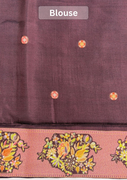 UTSAV BANARAS 476: Dusty Mauve Butter Silk Saree with Royal Paisley Position Print &amp; Contrast Blouse