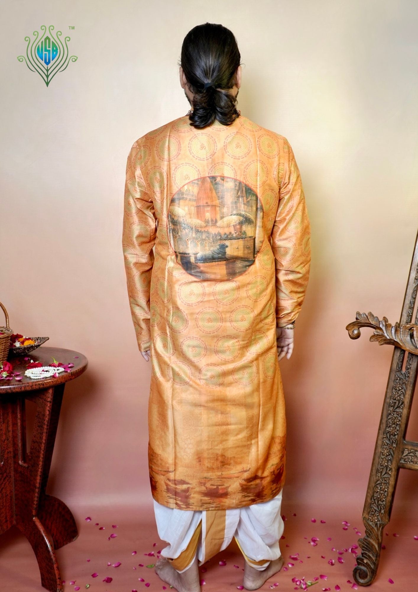 M.J.A 29: Om Namah Shivay Rust Orange Modal Silk Kurta