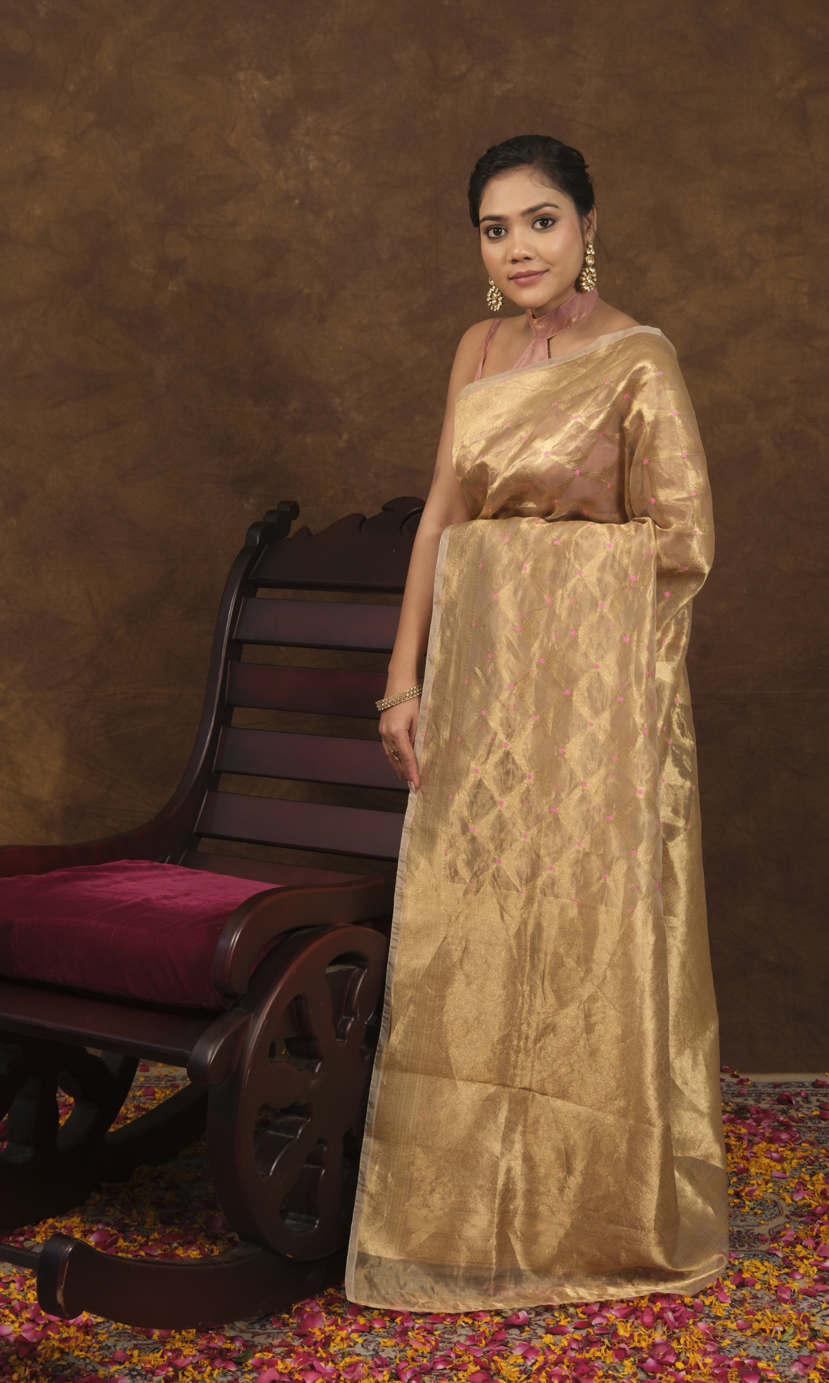 VIRASAT 321: Pink Meena Booti Saree on Pure Tissue Silk