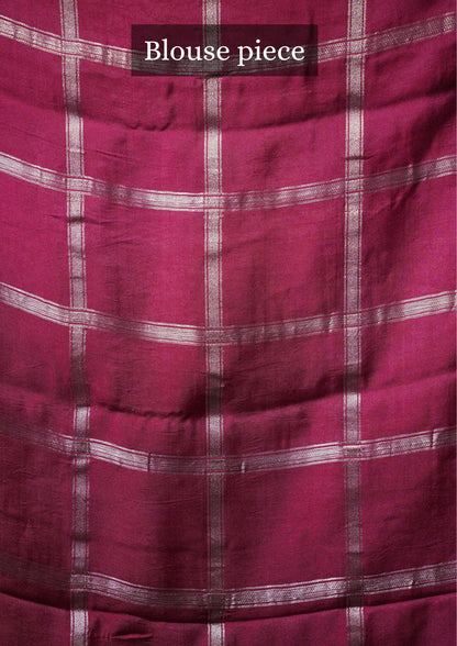UTSAV BANARAS 371: Classic Maroon Soft Silk Gharchola Check Saree with Silver Zari Work