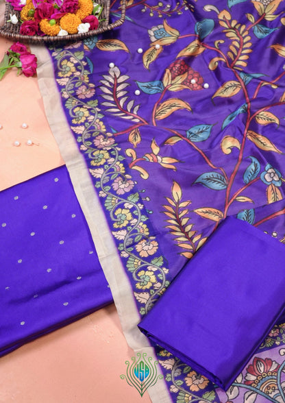 MANSI 178D: Voilet Banarasi Silk Suit Set with Soft Kalamkari Dupatta