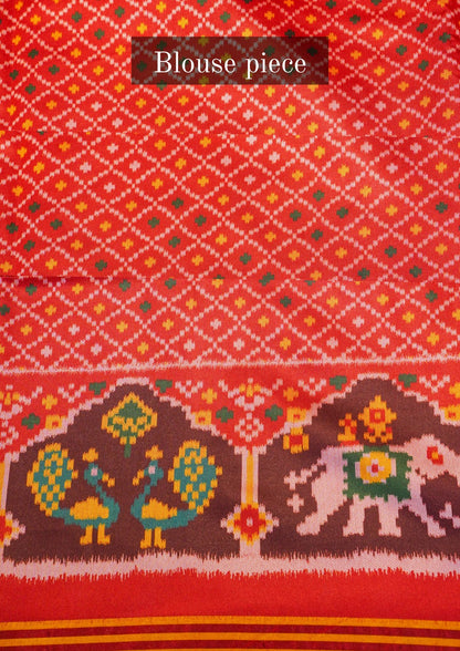 "UTSAV BANARAS 188" Banarasi Rama Green Patola Silk Saree With Elephant &amp; Peacock Motif Border