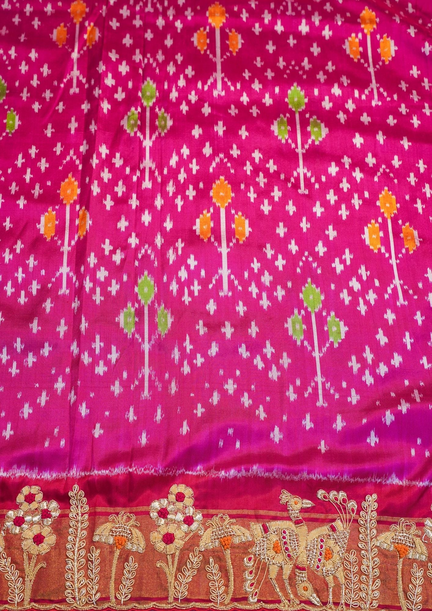 "VIRASAT 209" Banarasi Fuchsia Pink Pure Ikkat Barik Zardozi Embroidered Saree