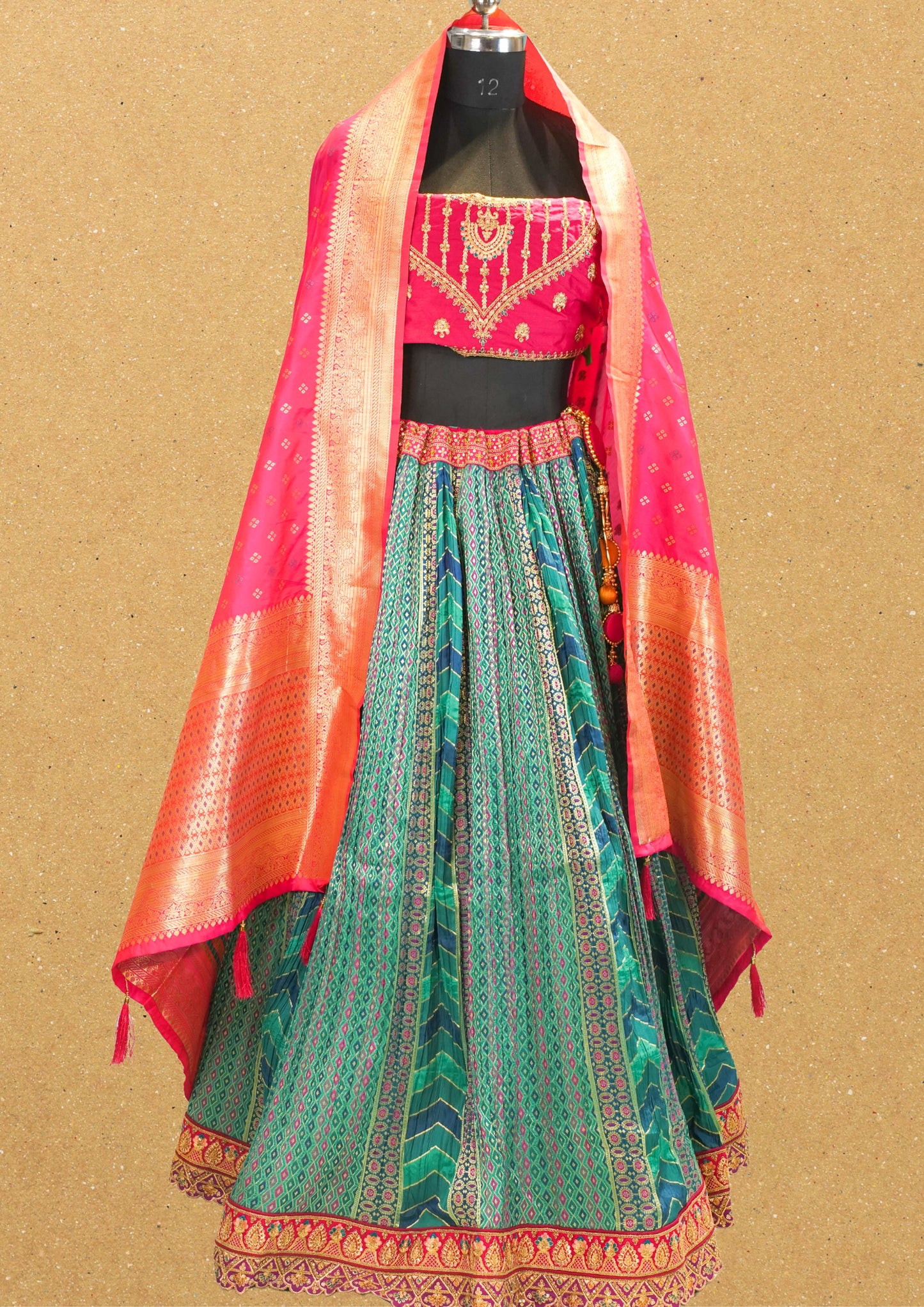 "MANSI 022" Banarasi Crush Rangkat Silk Lehenga with Elegant Cutwork Border