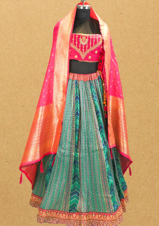 "MANSI 022" Banarasi Crush Rangkat Silk Lehenga with Elegant Cutwork Border