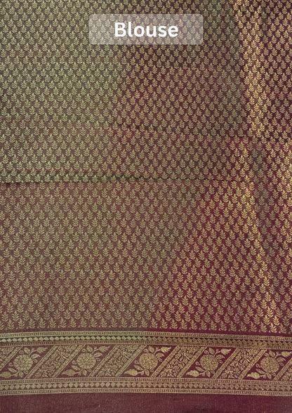 UTSAV BANARAS 443: Rich Brown Soft Tissue Silk Saree with Zari Floral &amp; Peacock Border