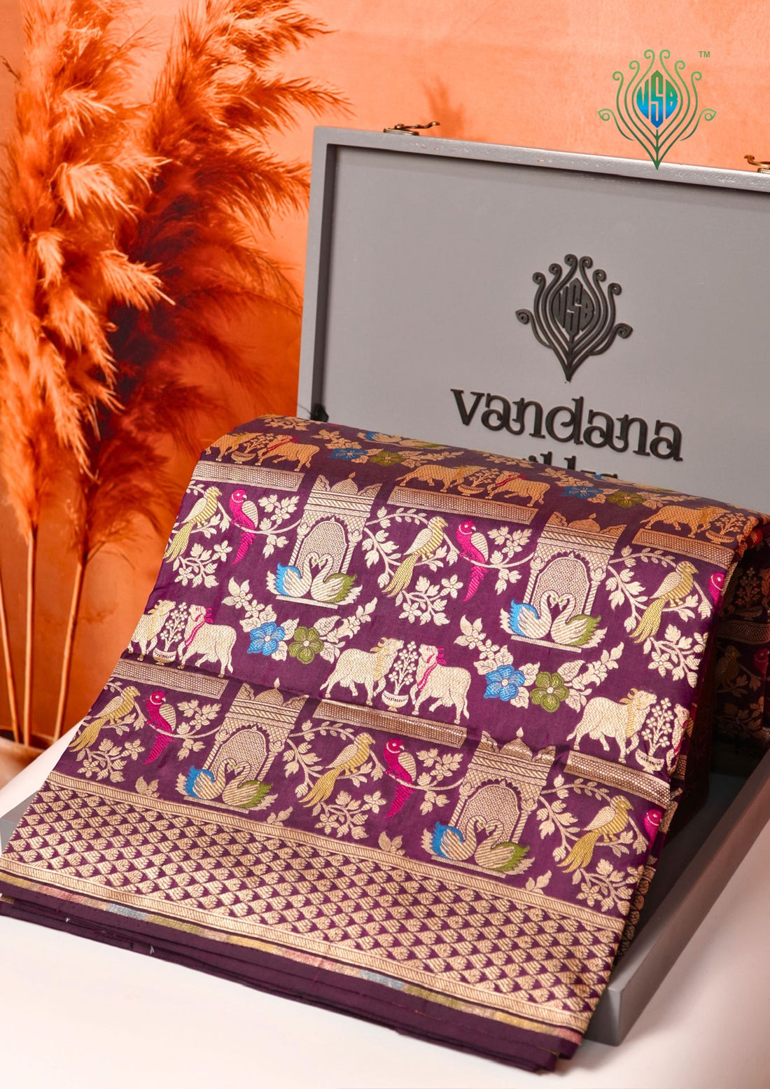 VIRASAT 435B: Silk Mark Certified Deep Wine Pure Handloom Katan Silk Saree with Kadwa Meenakari Bird Motif Zari Jaal