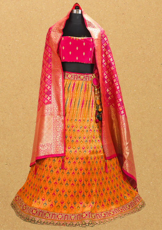 "MANSI 020" Banarasi Crush Rangkat Silk Lehenga With Elegant Cutwork Border