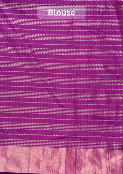 VIRASAT 446: Pure Handloom Katan Silk Magenta Saree with Zari Buta Palla &amp; Border | Silk Mark Certified