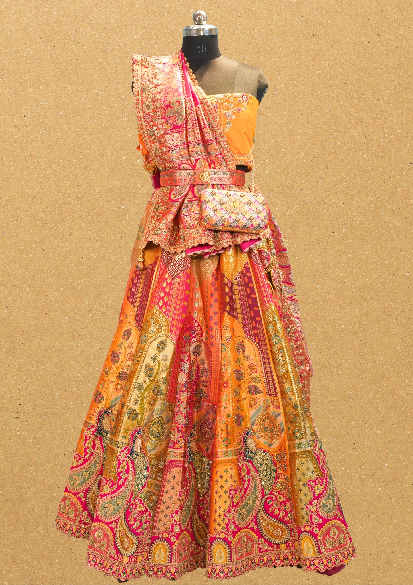 "MANSI 026" Banarasi Multi Shade Traditional Silk Lehenga Cutwork Border With AD Work