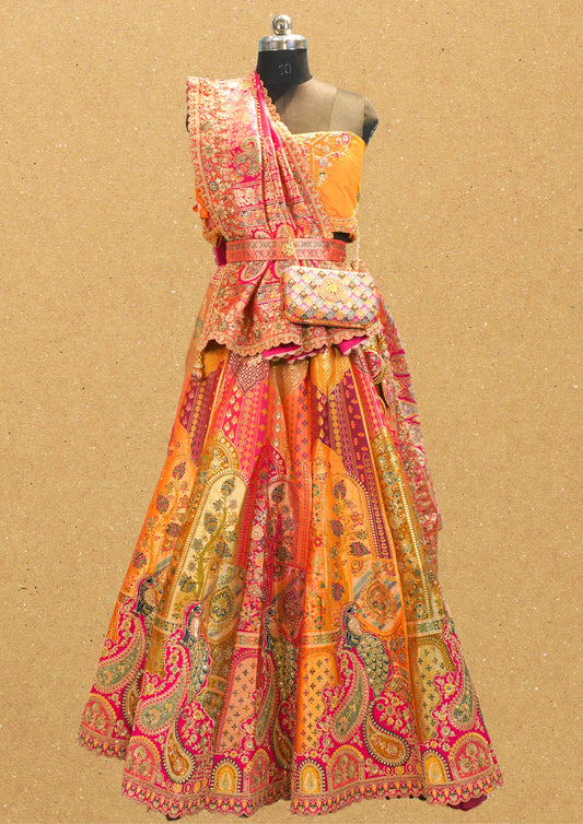 "MANSI 026" Banarasi Multi Shade Traditional Silk Lehenga Cutwork Border With AD Work