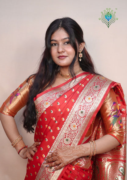 Waah Banaras 174: Satin Banarasi Silk Saree with Meenakari Zari Buti &amp; Floral Palla