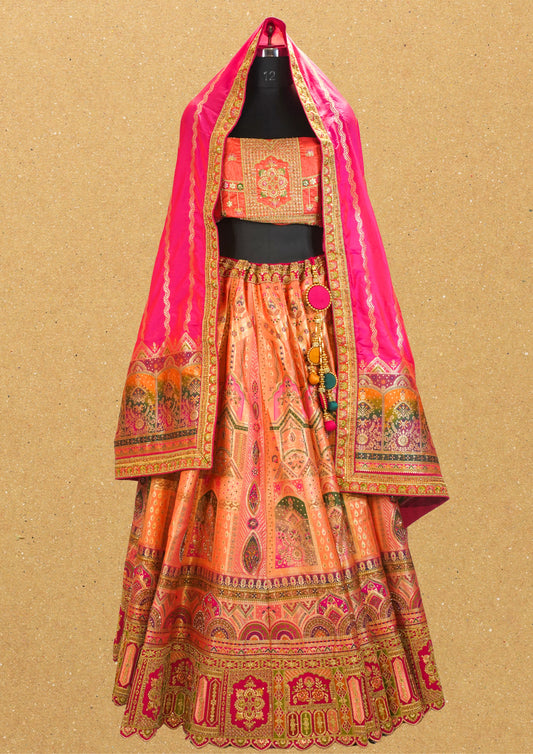 "MANSI 027" Banarasi Traditional Silk Lehenga Cutwork Border With AD Work