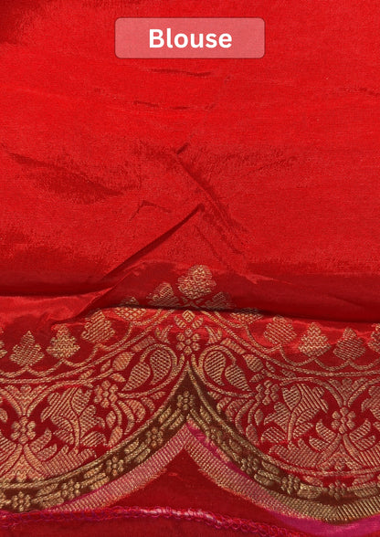UTSAV BANARAS 493: Malai Silk Digital Print Saree with Zari Vertical Design &amp; Scallop Border