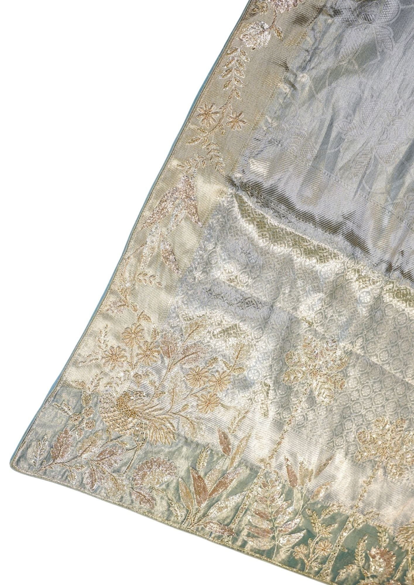 "VIRASAT 208" Banarasi Silver-Grey With Gold Pure Kanjivaram Barik Zardozi Embroidered Saree