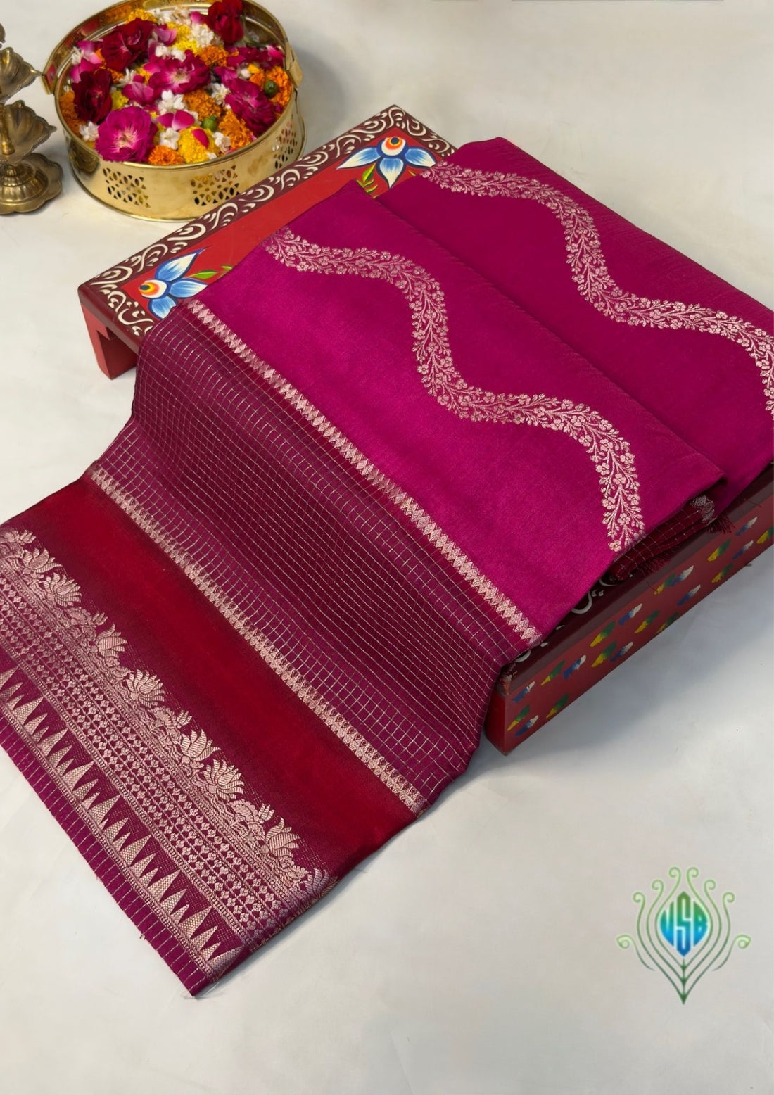 UTSAV BANARAS 374: Multi Pink Tusser Raw Silk Saree with Laheriya Designer Weave
