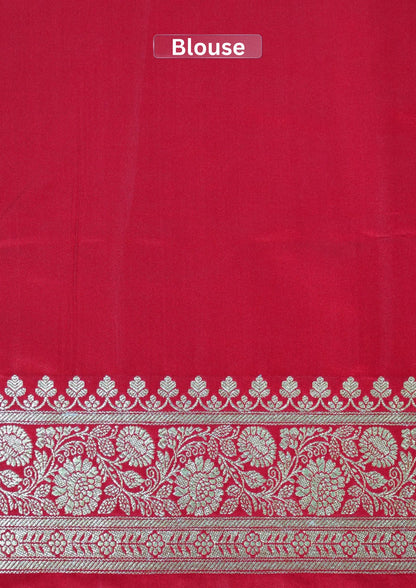 Waah Banaras173C: Rich Black Satin Silk Banarasi Saree with Zig Zag Buti &amp; Contrast Pallu
