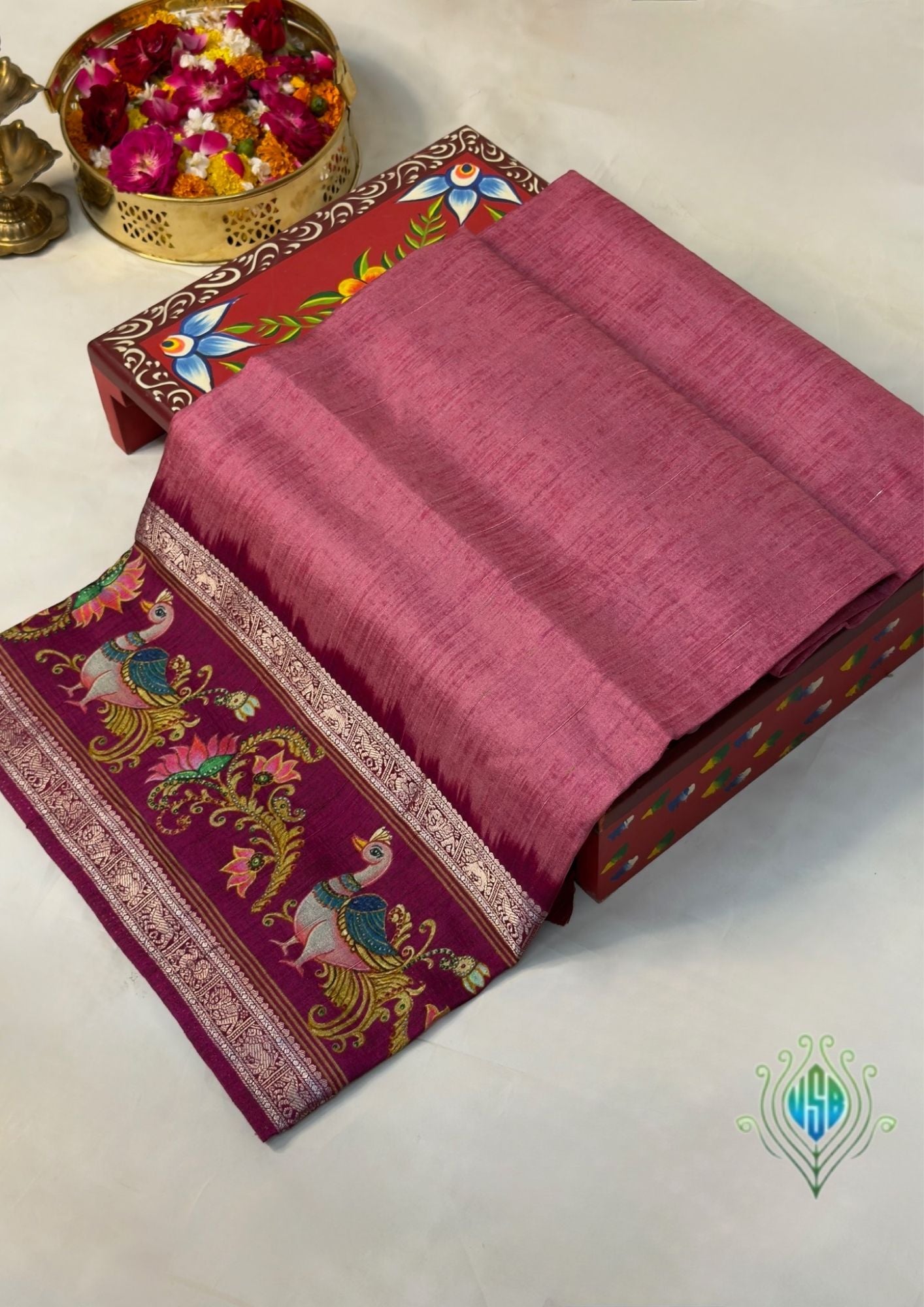 UTSAV BANARAS 367: Lotus Pink Tussar Georgette Saree with Tanjore Artistry Border