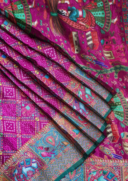 "Waah Banaras 071" Banarasi Vibrant Dual-Tone Shades Meenakari Pashmina Silk Saree