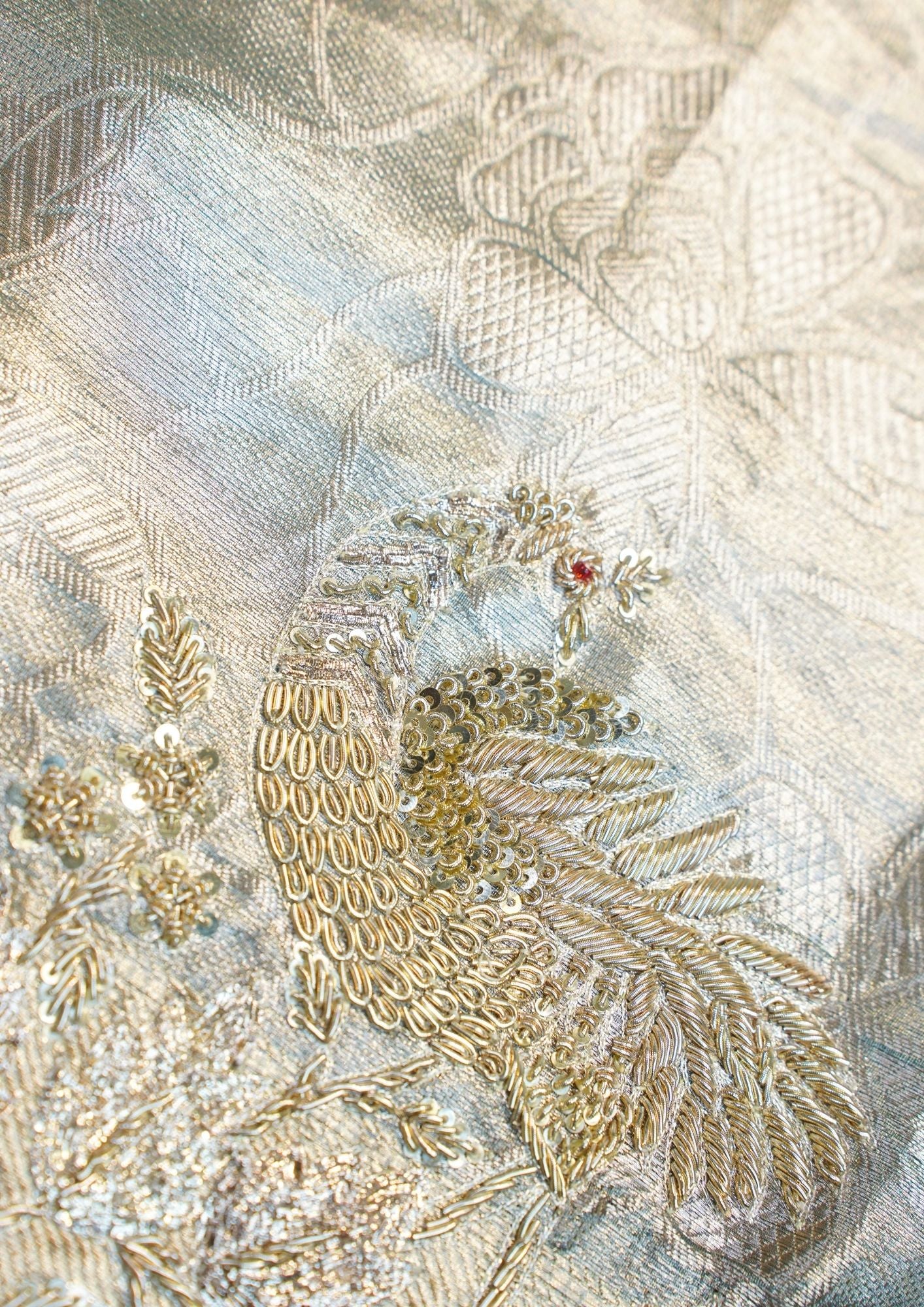 "VIRASAT 208" Banarasi Silver-Grey With Gold Pure Kanjivaram Barik Zardozi Embroidered Saree