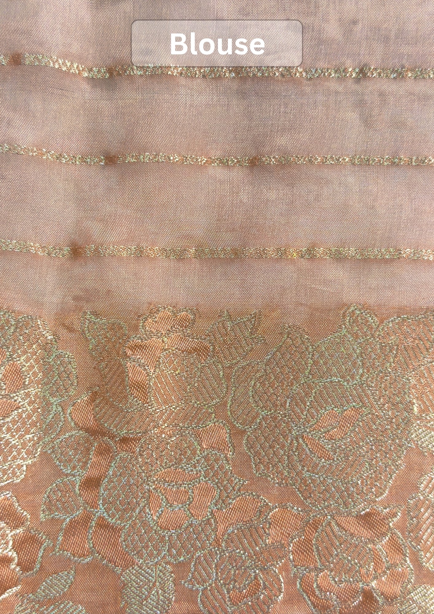 UTSAV BANARAS 491: Camel Malai Silk Saree with Digital Floral Print, Zari Stripe Design &amp; Floral Zari Border