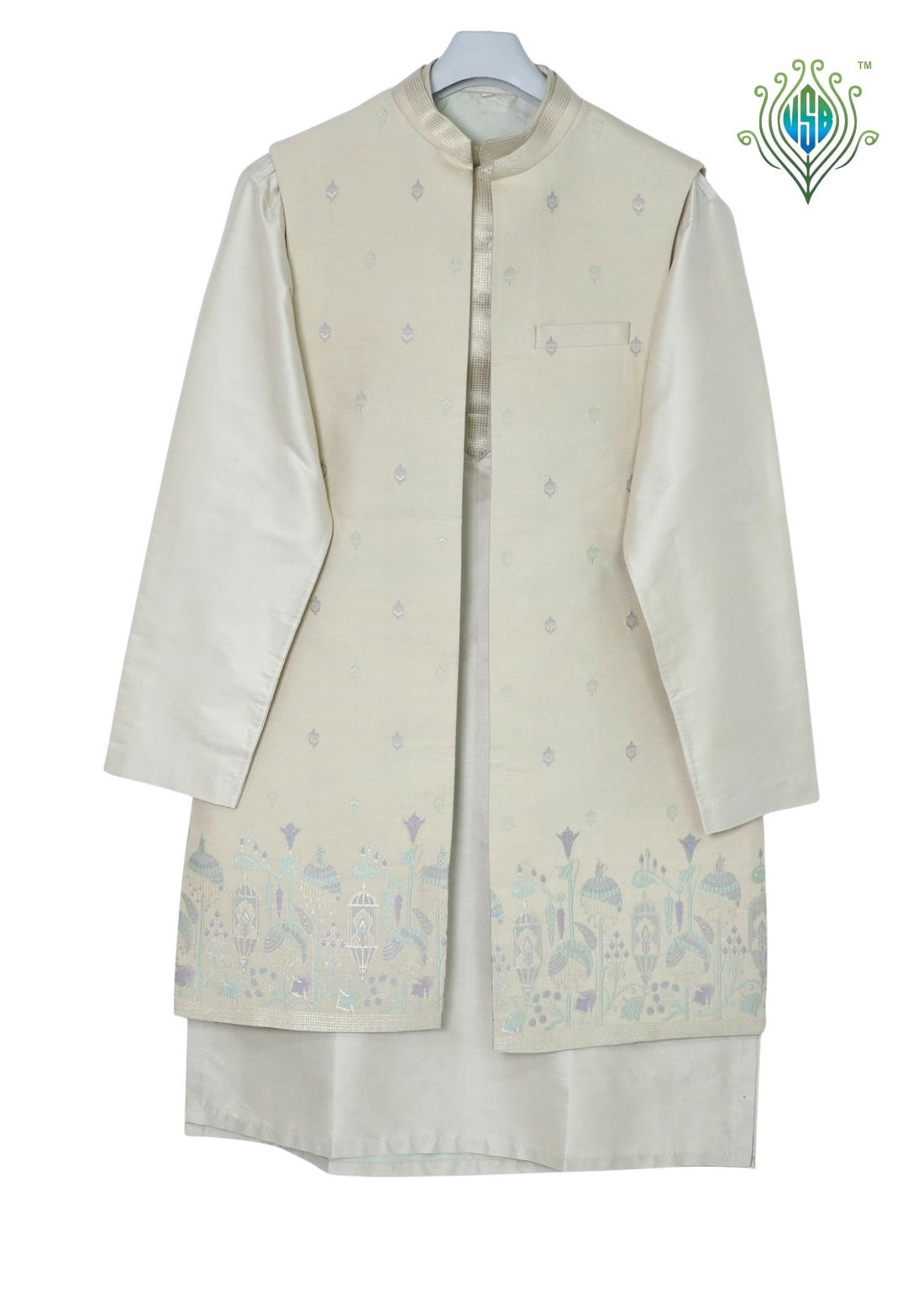 MJ 013E: Light Lemon Banarasi Silk Kurta Payjama Jacket