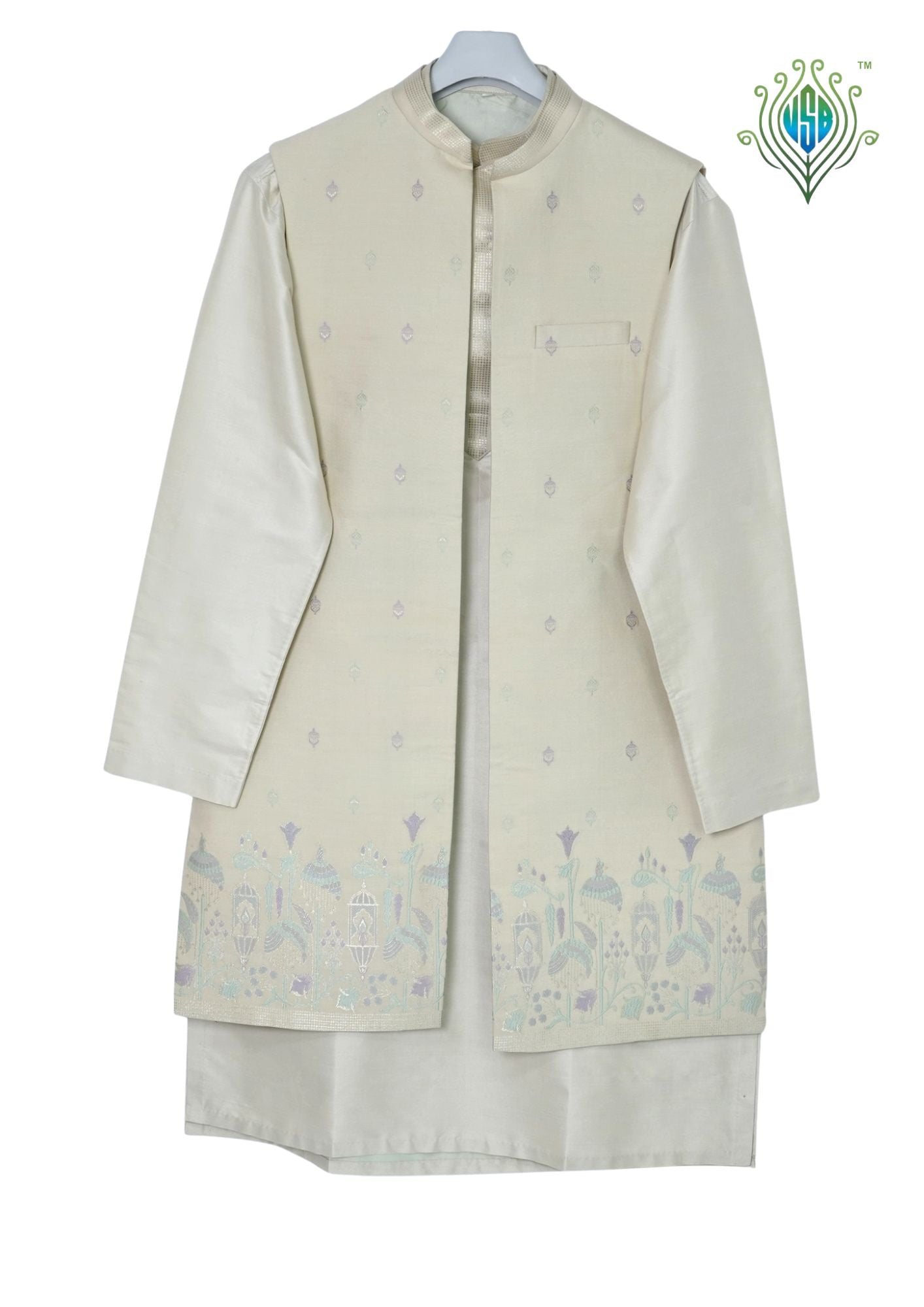 MJ 013E: Light Lemon Banarasi Silk Kurta Payjama Jacket