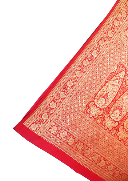"Waah Banaras 065" Banarasi Satan Silk Saree With Golden Zari Floral Weaving & Rich Border