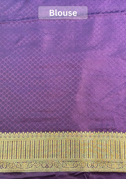 UTSAV BANARAS 419: Deep Violet Satin Mashru Silk Saree with Resham Weaving, Meenakari Floral Border &amp; Matching Dupatta