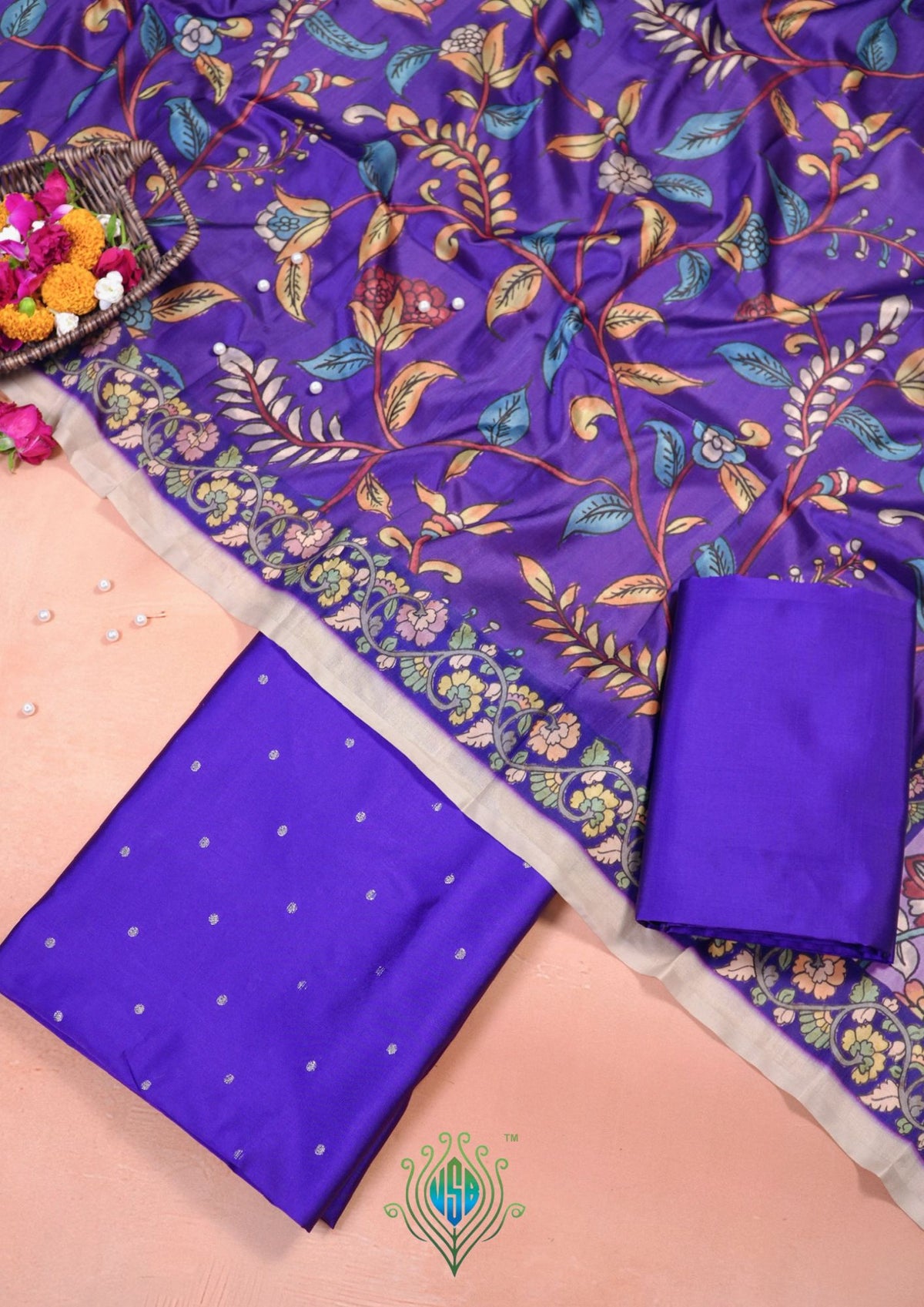MANSI 178D: Voilet Banarasi Silk Suit Set with Soft Kalamkari Dupatta