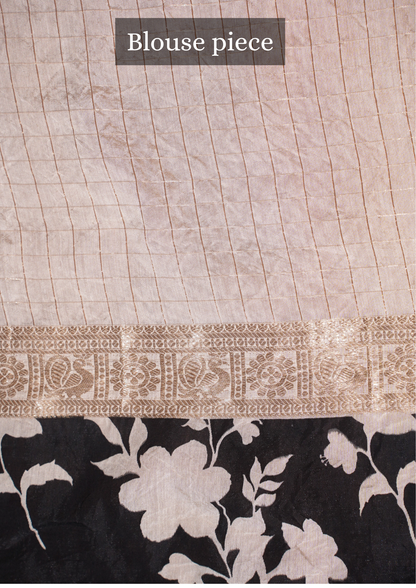 Utsav Banaras 318 Off White Raw Silk Saree with Zari Checks &amp; Floral Border
