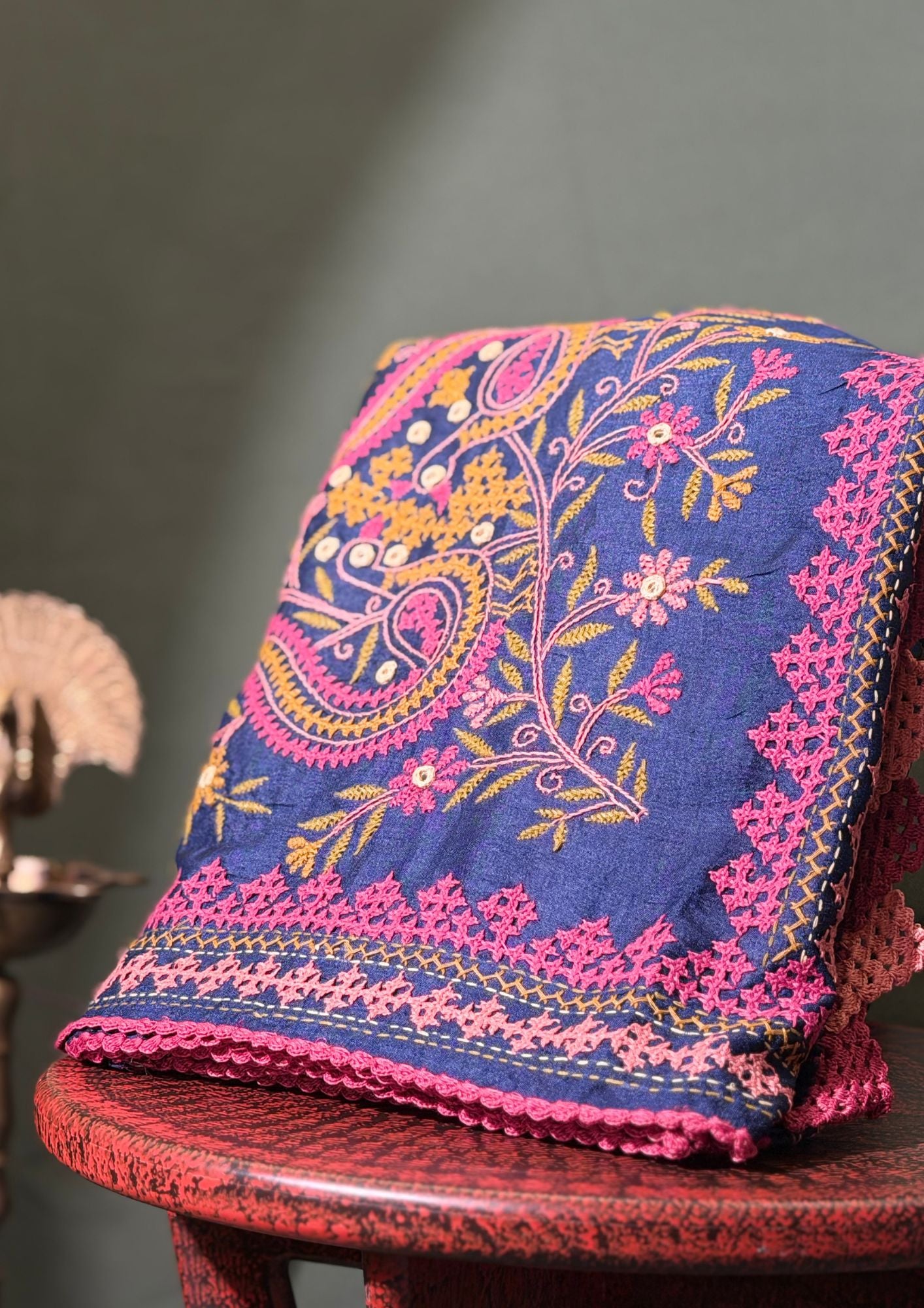 "Founder Choice 027" Banarasi Exquisite Royal Blue Tussar Silk Saree With Vibrant Resham Embroidery