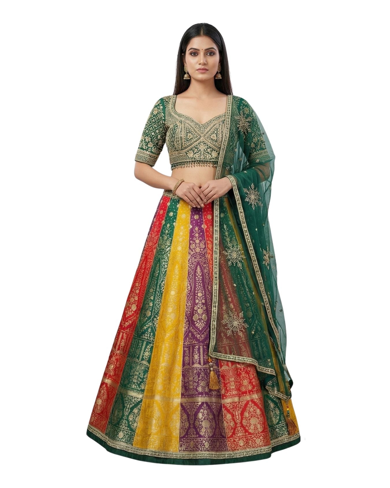 "Mansi 012" Banarasi Multicolor Lehenga With Stitched Blouse