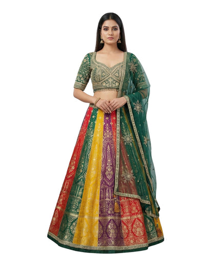 "Mansi 012" Banarasi Multicolor Lehenga With Stitched Blouse