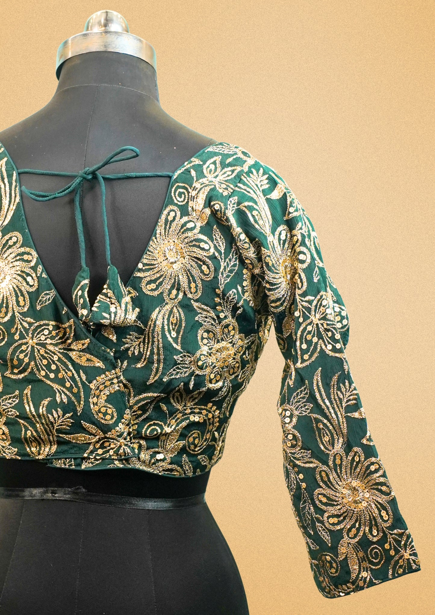 "RDM BL 015A" Banarasi Green Silk Blouse With Golden Zari Embroidery