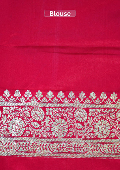 Waah Banaras173B:  Sunflower Yellow Satin Silk Banarasi Saree with Zig-Zag Buti &amp; Contrast Pallu