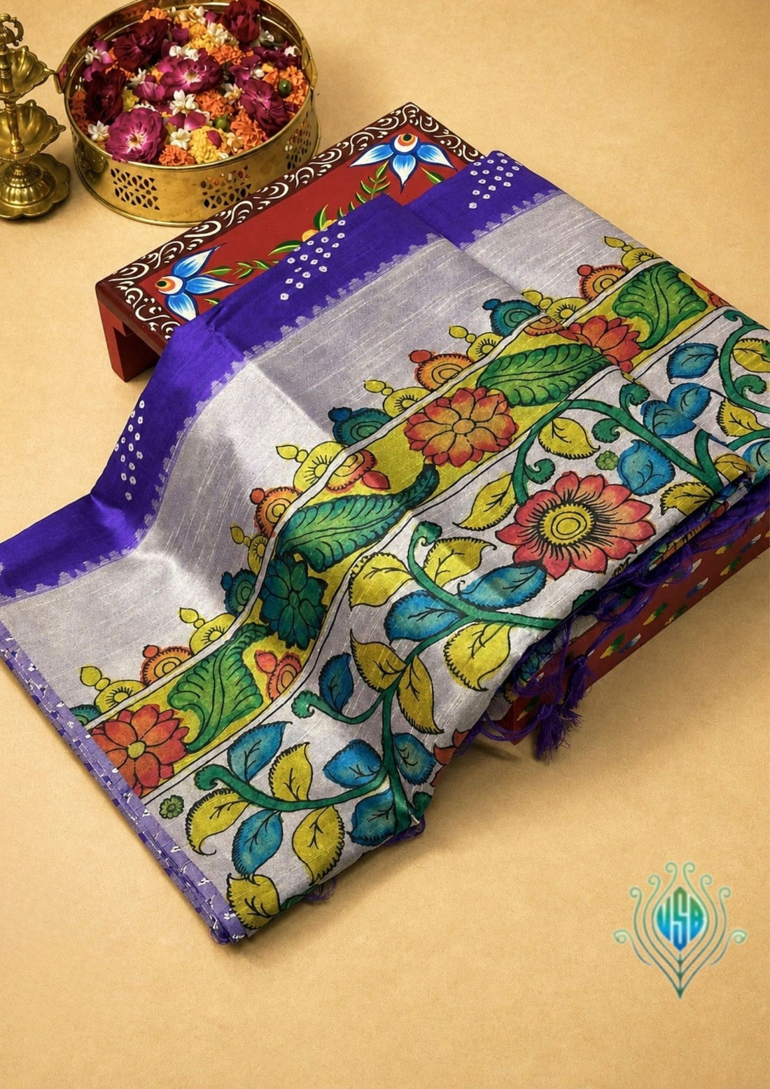UTSAV BANARAS 404: Violet Saree with Chunari Buti Weave &amp; Kalamkari Printed Pallu