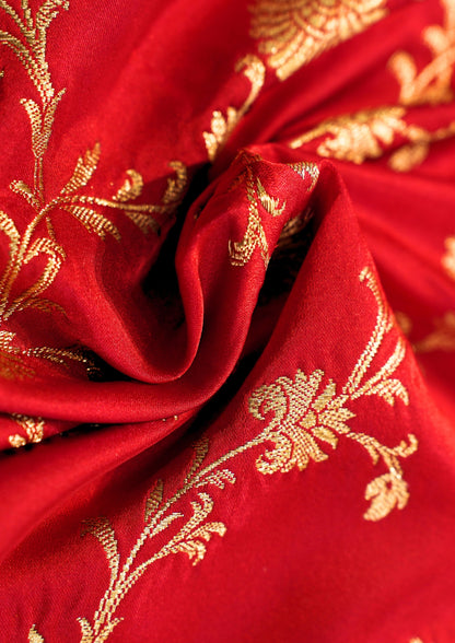 "Waah Banaras 065" Banarasi Satan Silk Saree With Golden Zari Floral Weaving & Rich Border
