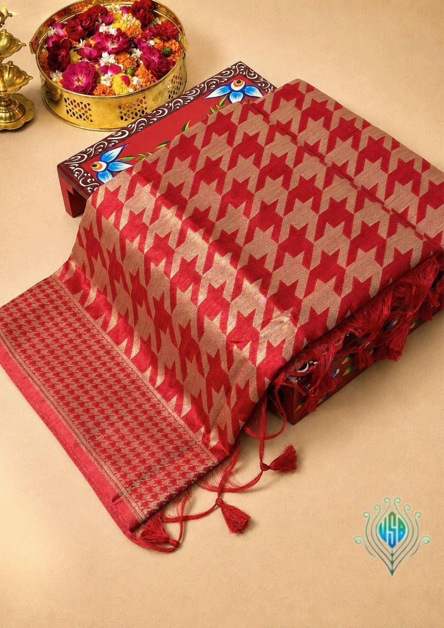 UTSAV BANARAS 401: Royal Red Gold Raw Silk Saree with Abstract Designer Weave