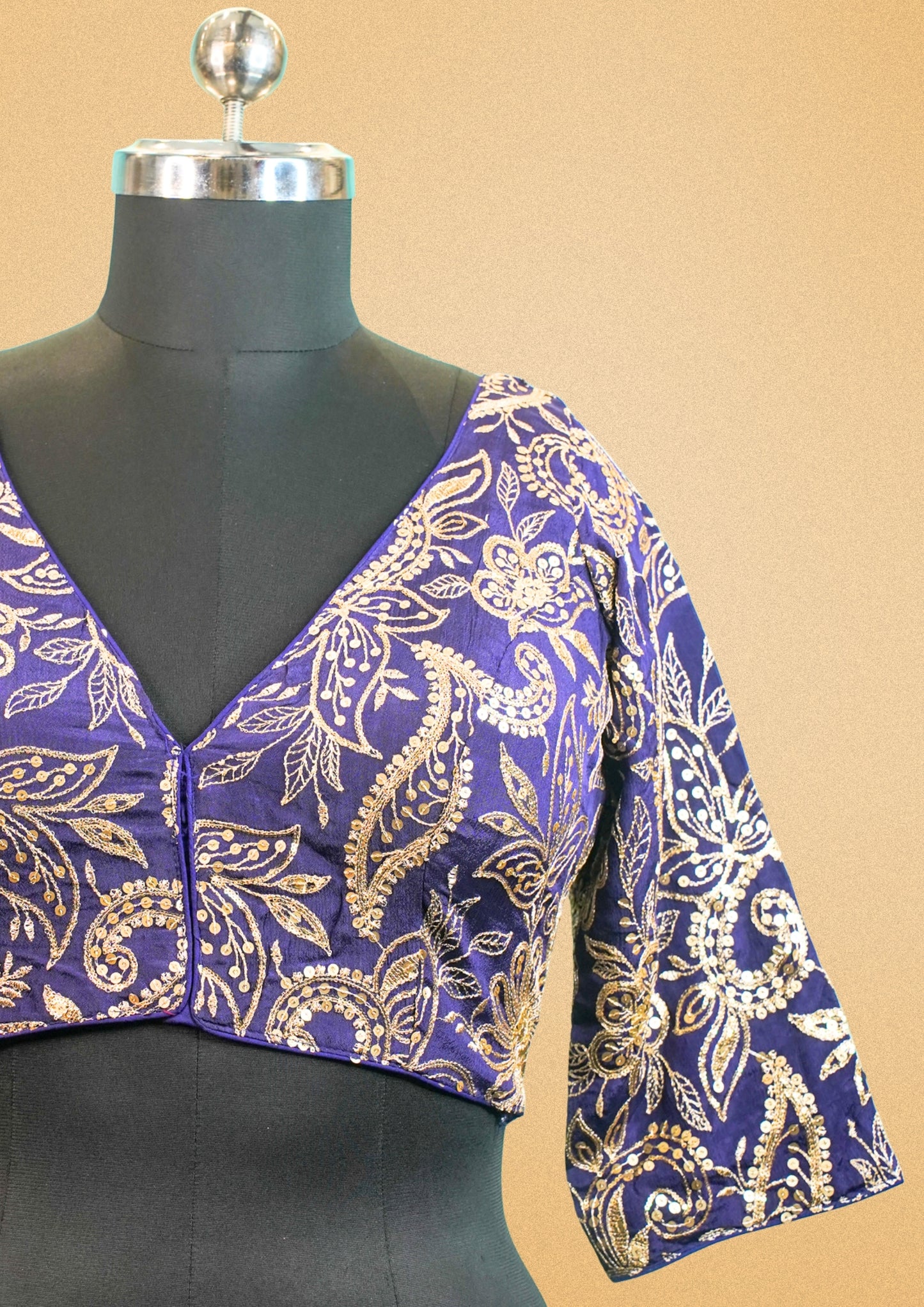 "RDM BL 015B" Banarasi Purple Silk Blouse With Golden Zari Embroidery