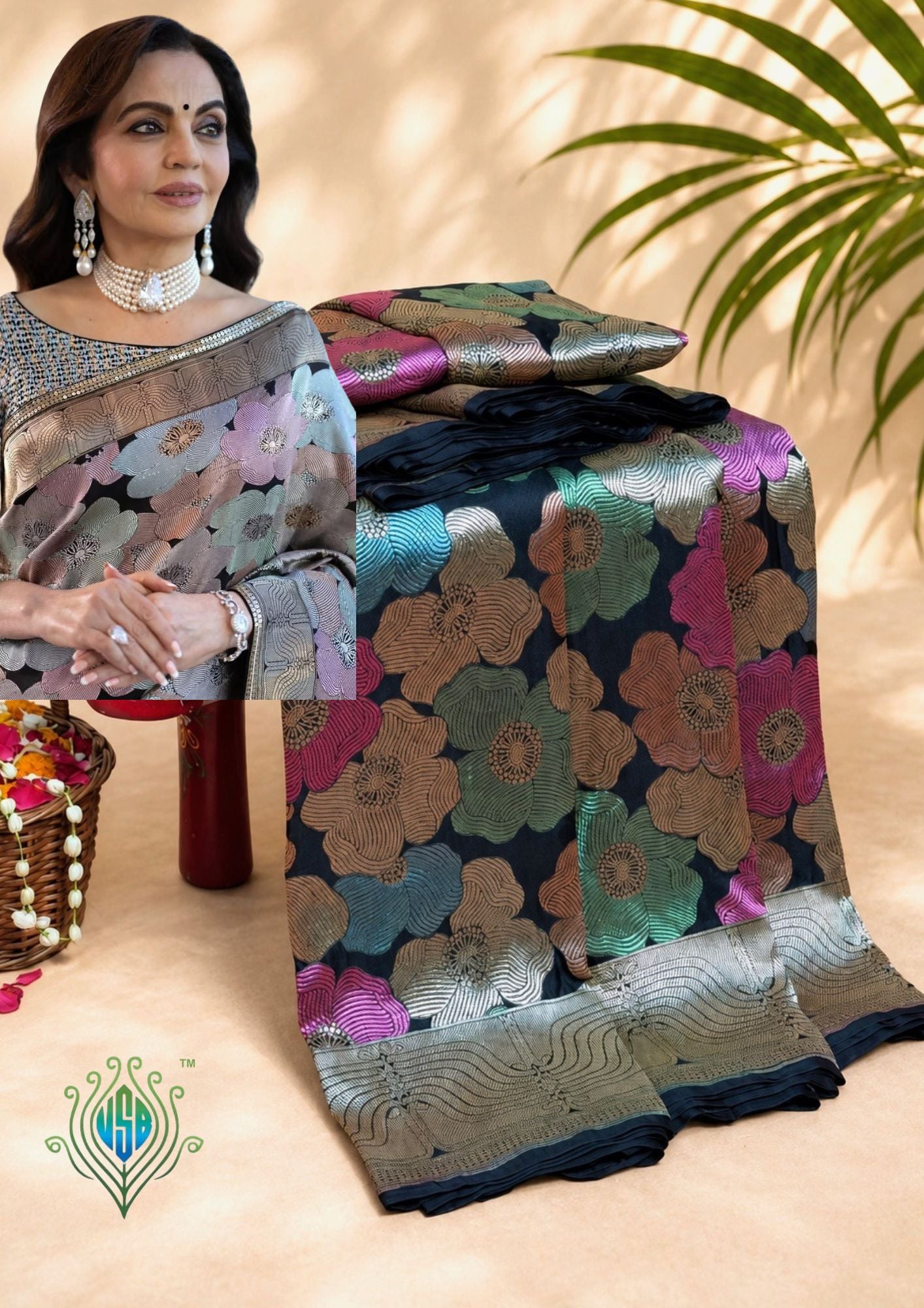 VIRASAT 425: Pure Handloom Katan Silk Meenakari Floral Saree – Inspired by the Timeless Elegance of Mrs. Nita M. Ambani