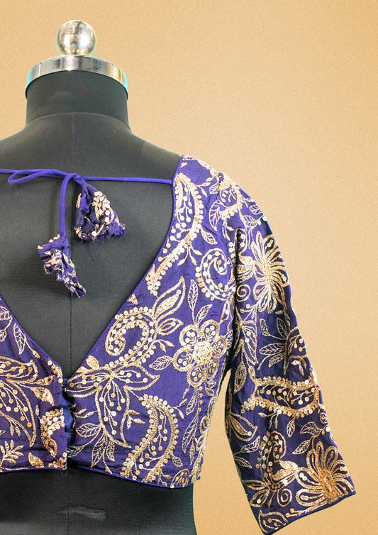 "RDM BL 015B" Banarasi Purple Silk Blouse With Golden Zari Embroidery