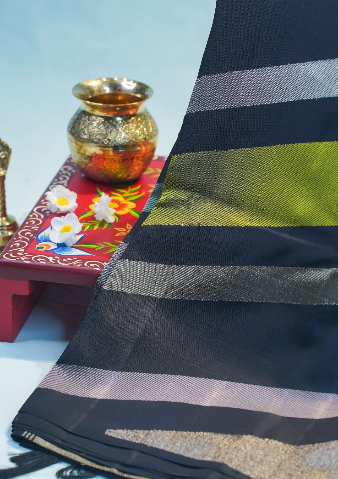 "VIRASAT 205" Banarasi Pure Kanjivaram Silk Saree With Elegant Stripes Design