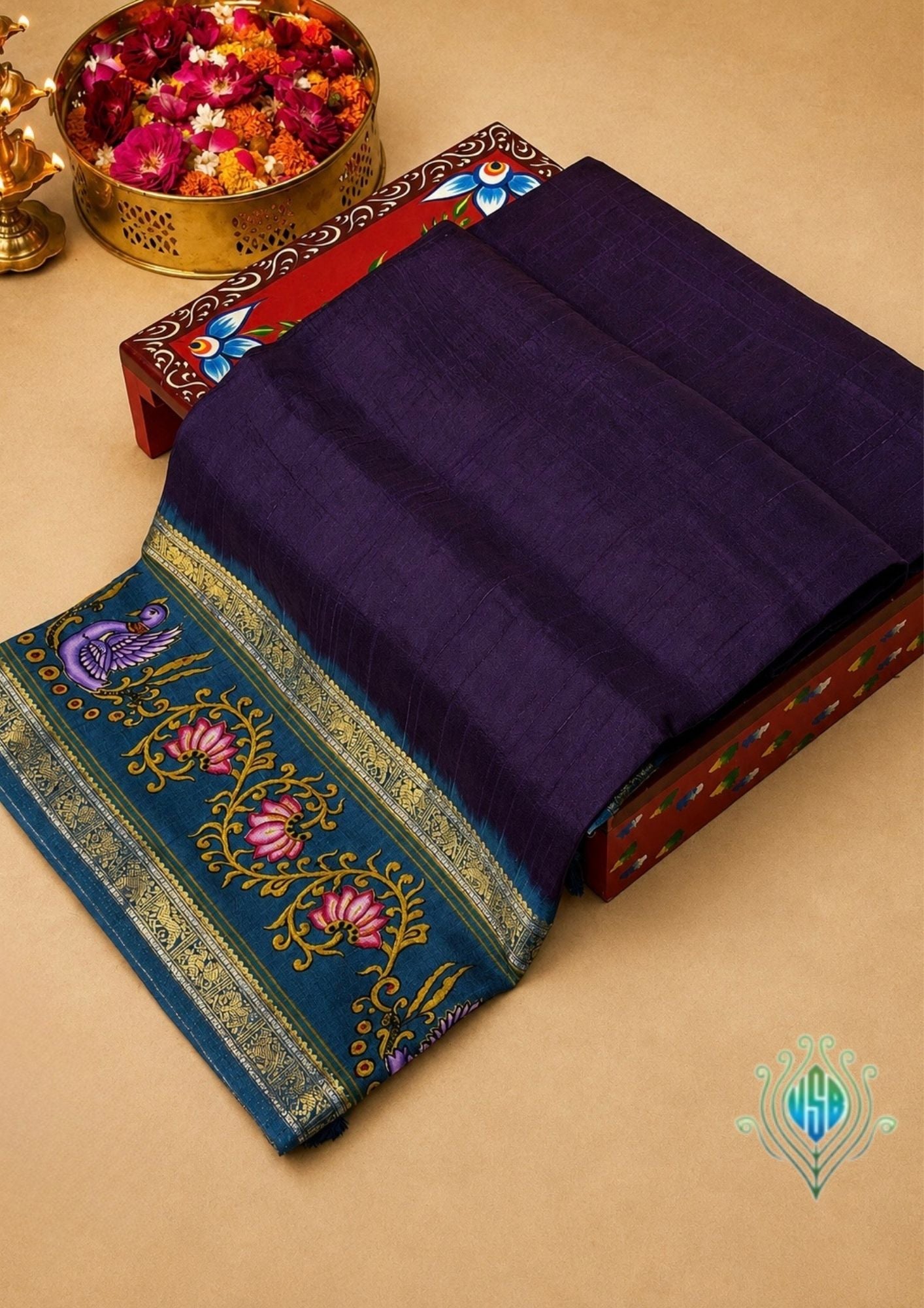 UTSAV BANARAS 290: Royal Deep Voilet Tussar Georgette Saree with Tanjore Artistry Border