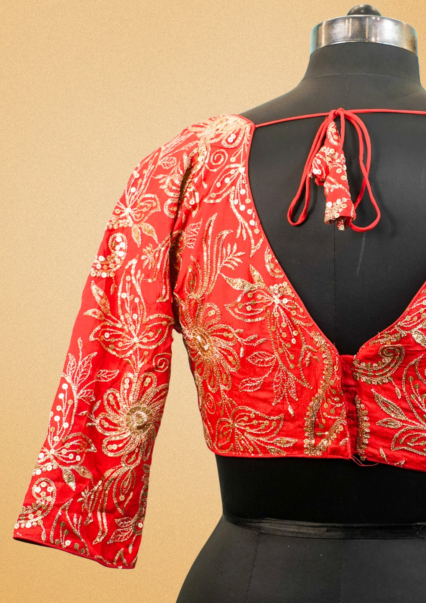 "RDM BL 015" Banarasi Red Blouse With Golden Zari Embroidery