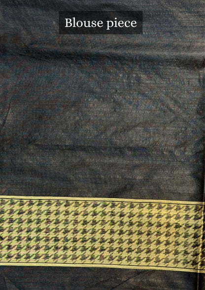 UTSAV BANARAS 402: Black Gold Raw Silk Saree with Abstract Designer Weave